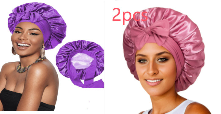 Double-layer Satin Ribbon Round Cap Bow Artificial Silk Beauty Hair Care Wide-brimmed Hat