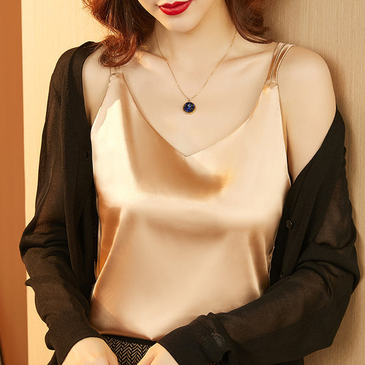 Women's Fashion V-neck Camisole With Satin Sleeveless Top