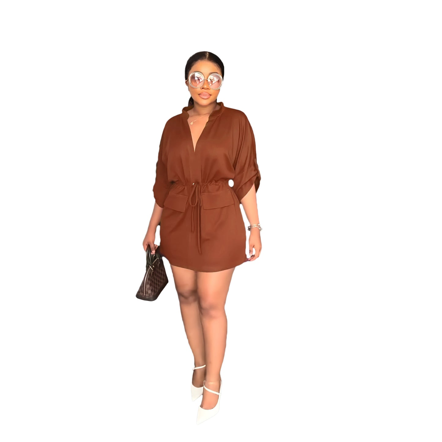 V-neck Loose Waist-tight Workwear Skirt