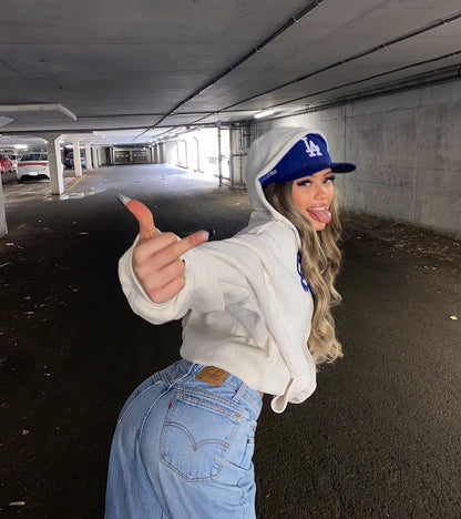 Vintage Plush Letter Printed Contrasting Hooded Jacket