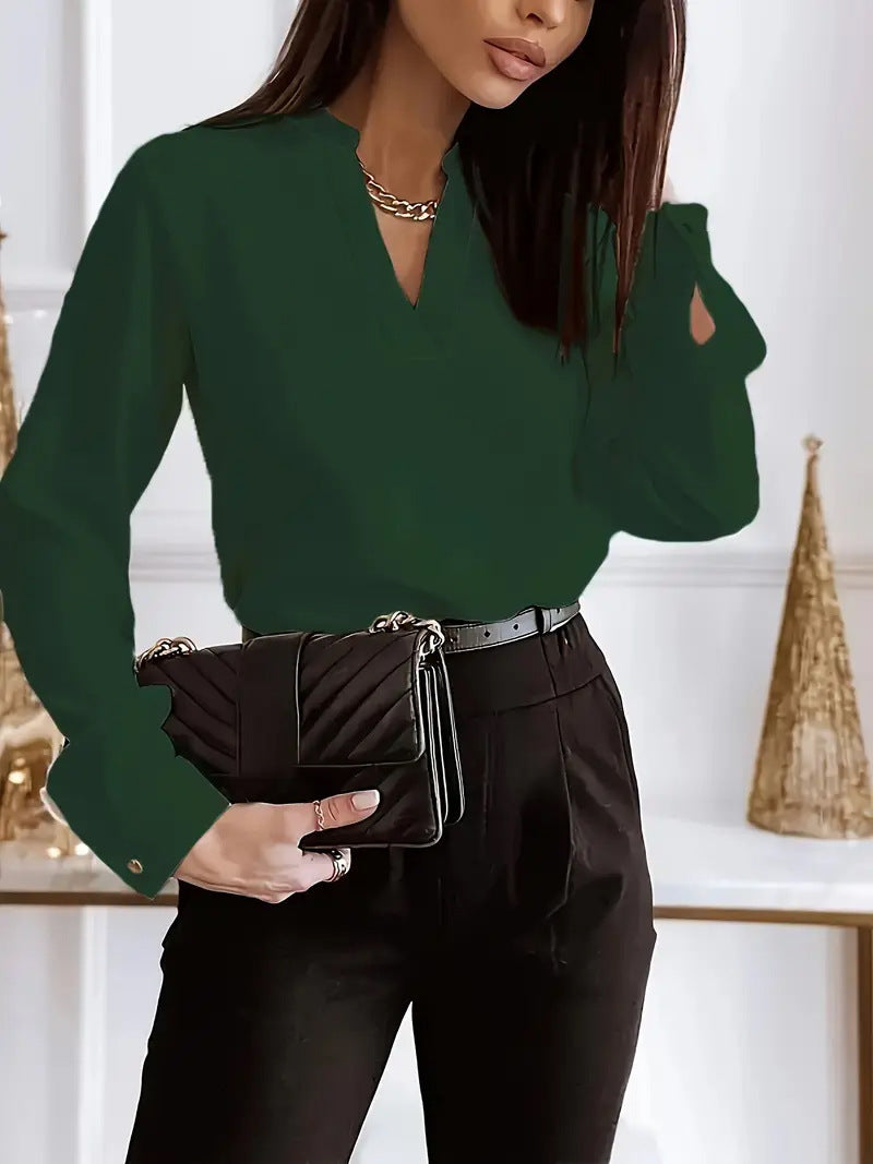 Women's V-neck Long Sleeve Loose Printed Shirt Top