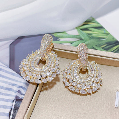 Fashion Colorful Zirconium Flower Round Geometric Earrings