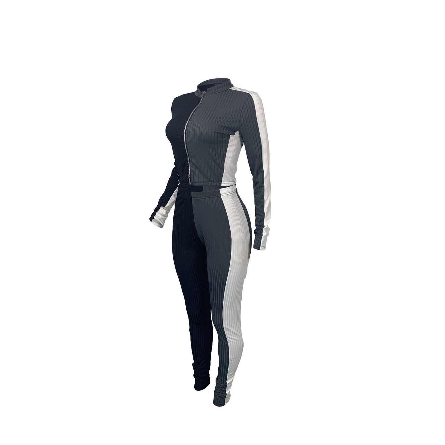 Women's Fashion Casual Three Colors Slim Fit Patchwork Long Sleeve Trousers Suit