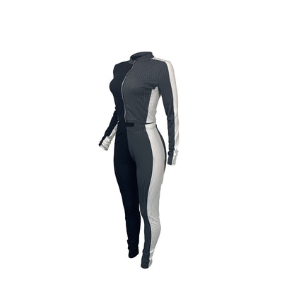 Women's Fashion Casual Three Colors Slim Fit Patchwork Long Sleeve Trousers Suit