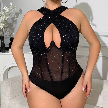 Free Plus Size European And American Fishnet Clothes One-piece