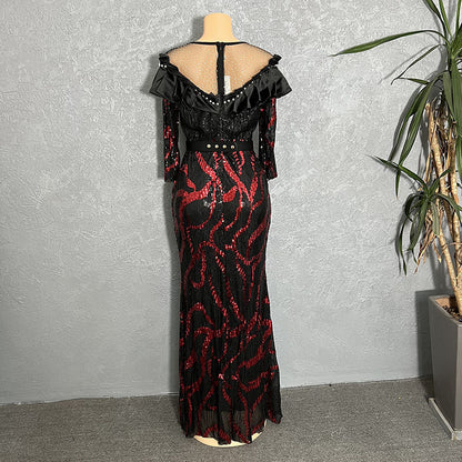 Sequined Embroidered Maxi Dress Slim-fit Fishtail Skirt Evening Gown