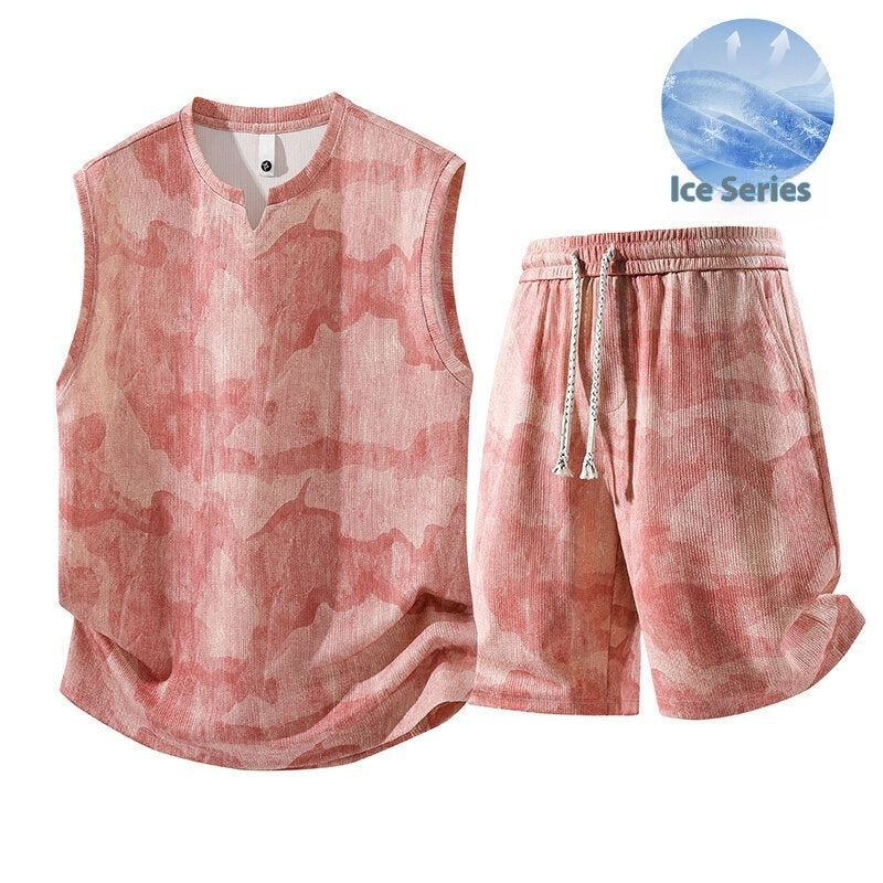 Sleeveless Vest Suit Fat People Casual Two-piece Suit Hemp Quick-drying