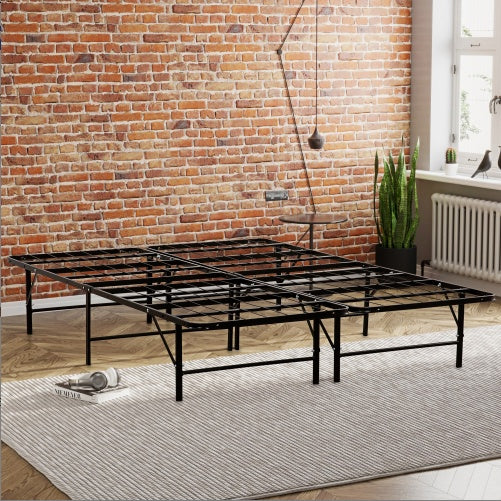Metal Mattress Foundation Bed Frame, Queen Size Bed Base, Bedroom Furniture, Black
