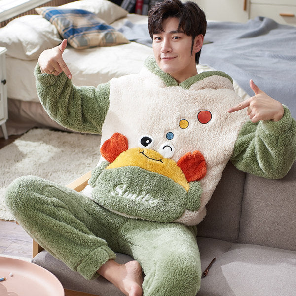 Pajamas Women Winter Plush Coral Fleece Korean Style Long Sleeves