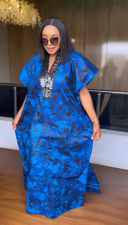 Middle East Sequined Printed Loose Robe Dress
