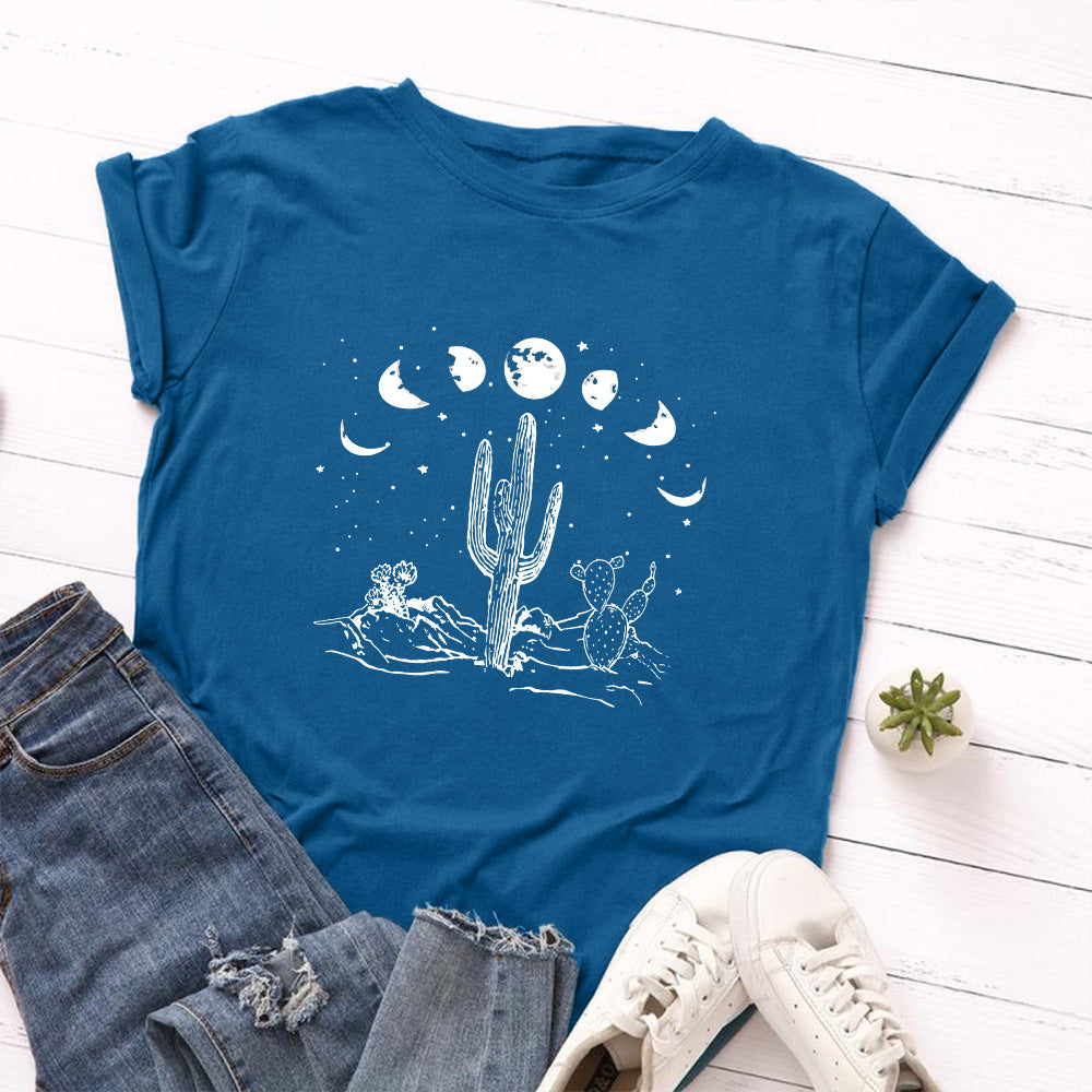 Cactus Print Round Neck Short Sleeve T-Shirt