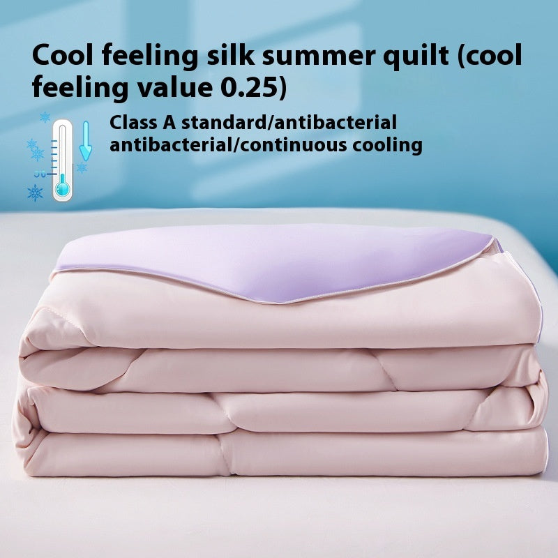 Pure Color Cool Silk Summer Blanket Airable Cover Single Double Summer Ice Cream Ice Silk Summer Quilt Machine Washable Thin Duvet