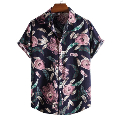Printed Casual Men's Short-sleeved Shirt Lapel