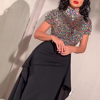 Women's Sequin Wrap Hip Party Gown Dress