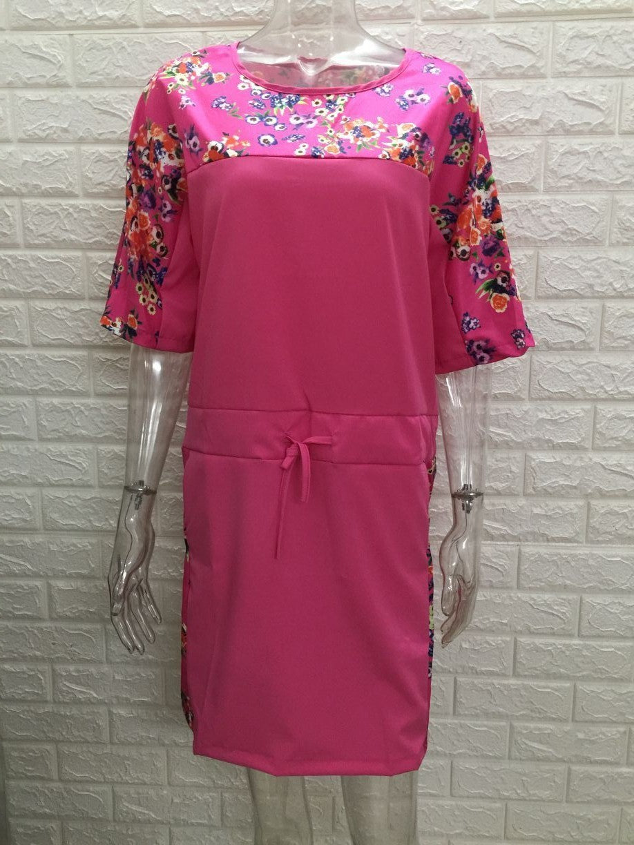 Round neck sleeve print dress