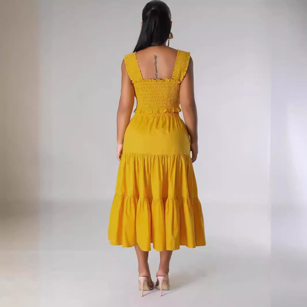 Women's Fashion Chest Wrap Patchwork Skirt Suit