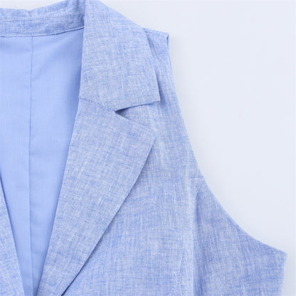 Summer With Belt Linen Blend Midi Skirt Sleeveless Dress