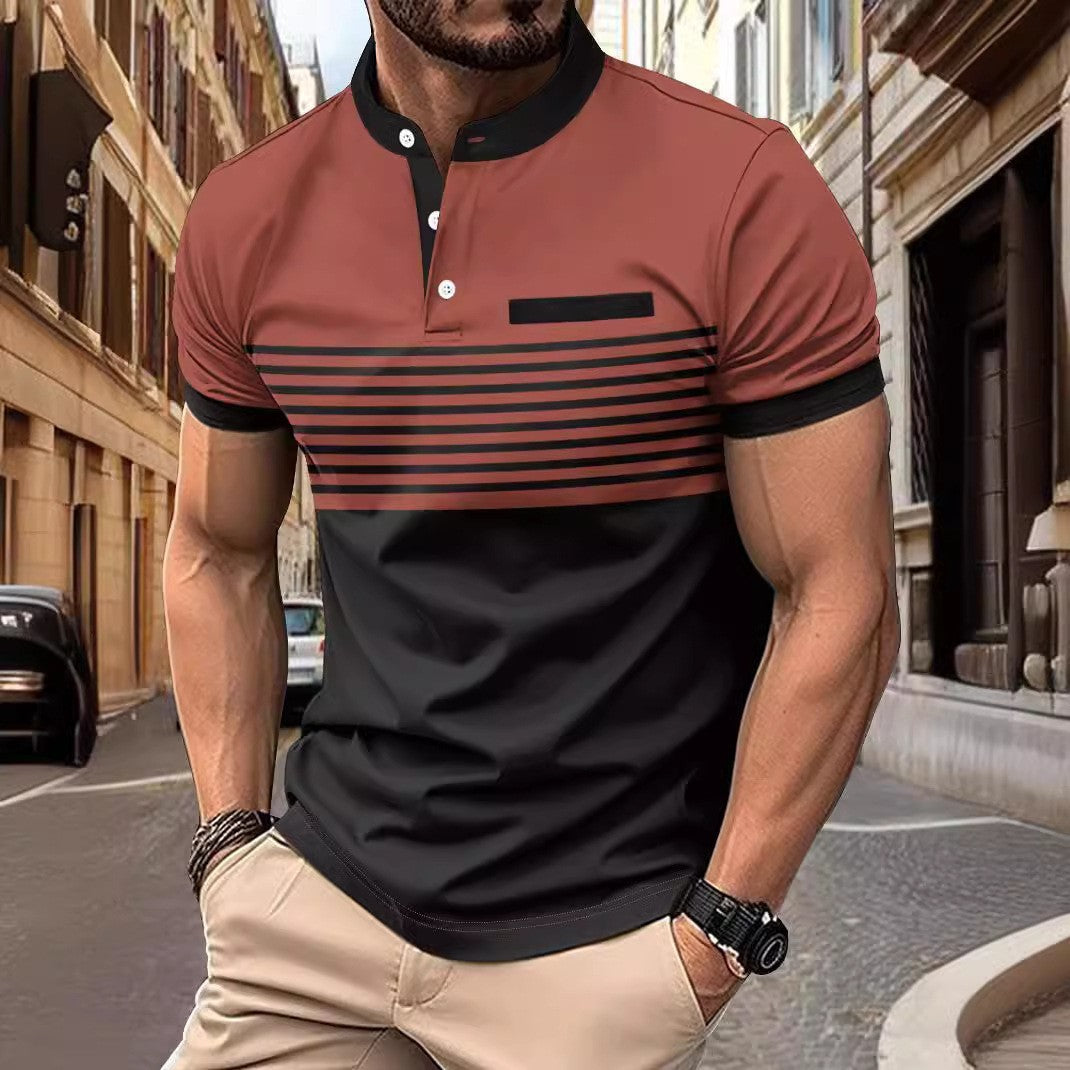 Multicolor Printing Striped Stand Collar Top For Men