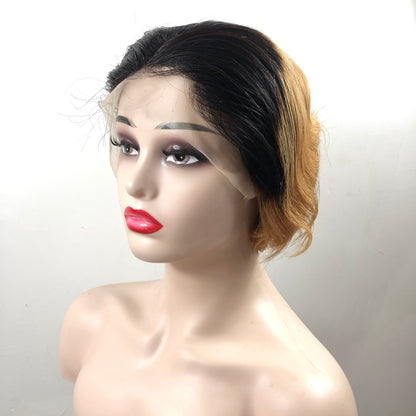 Wave Head Non-toxic Wig, Short Straight Hair, Human Hair Without Glue, 13x4 HD Lace, Front Hair, Front Brown Wave Head Wig.