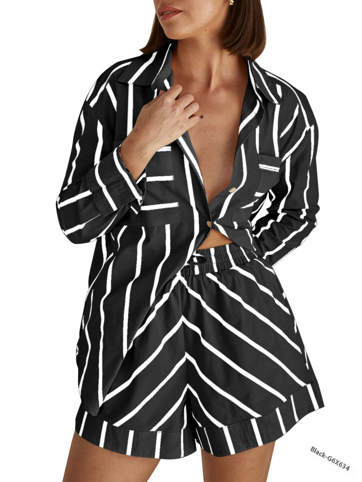 Summer Loose Striped Cardigan Shorts Suit