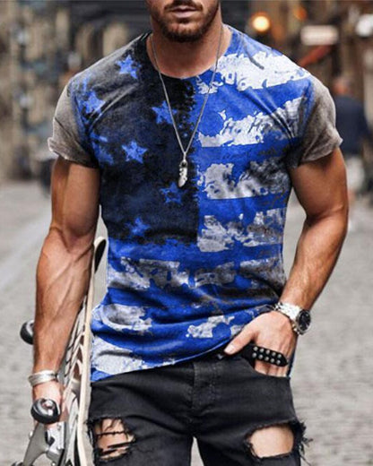 Men's Casual Stars And Stripes Short Sleeve