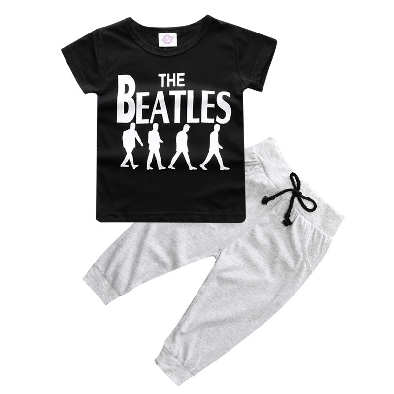 Boy's Cotton Two Piece Set Letter Print Shirt  Trousers Baby Suit