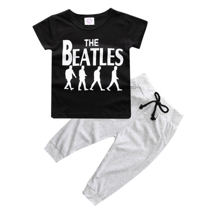 Boy's Cotton Two Piece Set Letter Print Shirt  Trousers Baby Suit