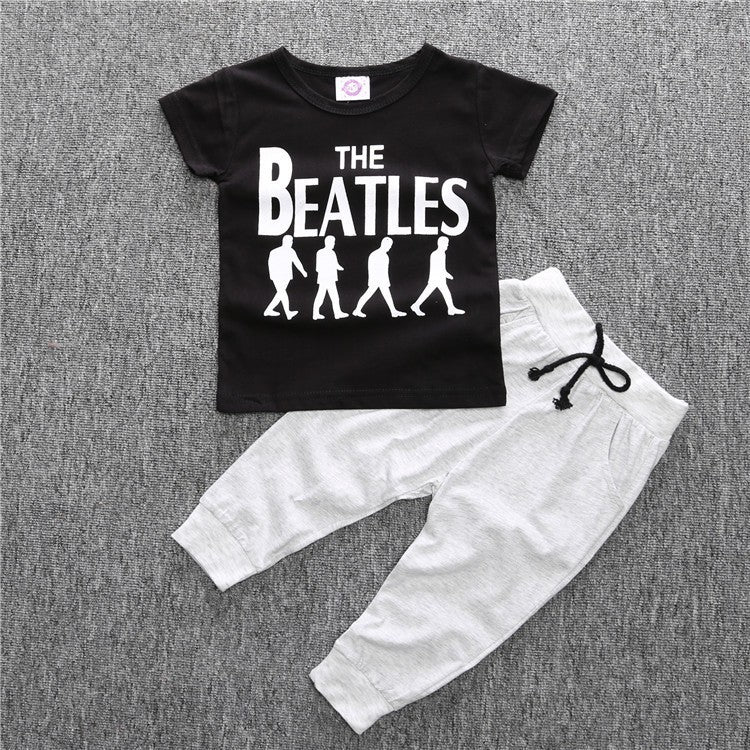 Boy's Cotton Two Piece Set Letter Print Shirt  Trousers Baby Suit