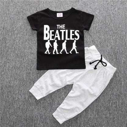 Boy's Cotton Two Piece Set Letter Print Shirt  Trousers Baby Suit
