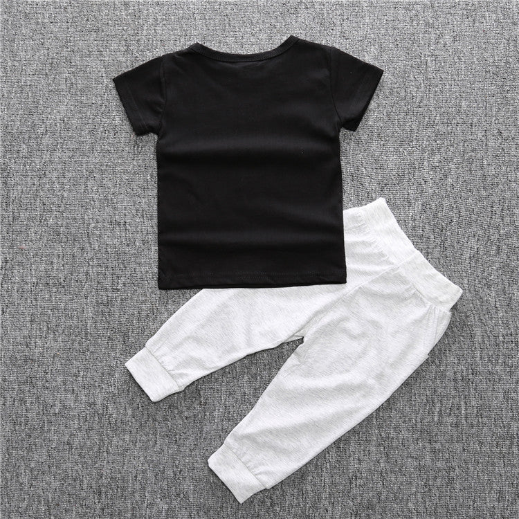 Boy's Cotton Two Piece Set Letter Print Shirt  Trousers Baby Suit