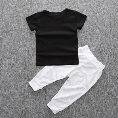 Boy's Cotton Two Piece Set Letter Print Shirt  Trousers Baby Suit