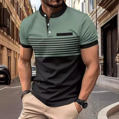 Multicolor Printing Striped Stand Collar Top For Men