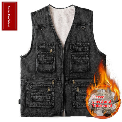 Denim Waistcoat Multi-pocket Men's Fishing Waistcoat Mountaineering Photographical Vest