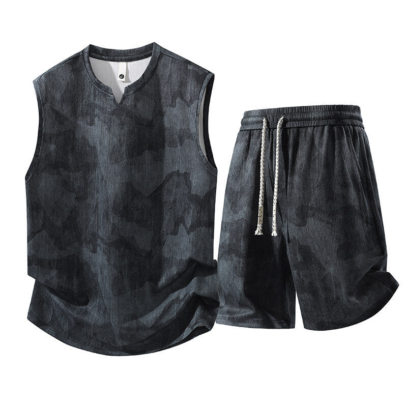 Sleeveless Vest Suit Fat People Casual Two-piece Suit Hemp Quick-drying