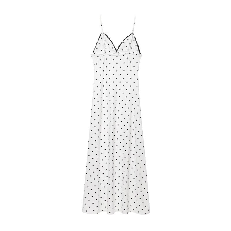 Polka Dot Elegant Slim Fit V-neck Strap Long Dress