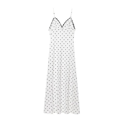 Polka Dot Elegant Slim Fit V-neck Strap Long Dress