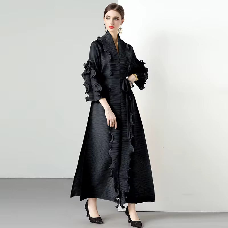 Wave Ruffled Tied Long Dress Slimming