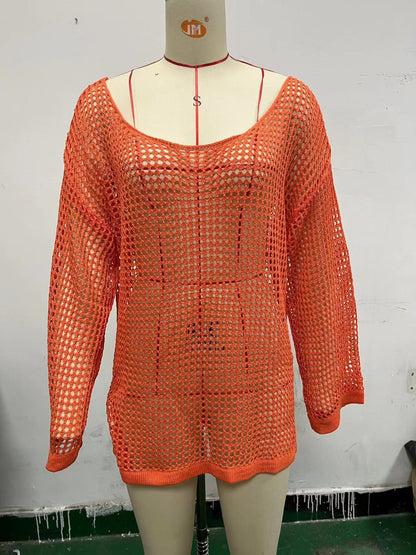 Mesh Hollow Out Knitwear Swimsuit Beach Sun Protection