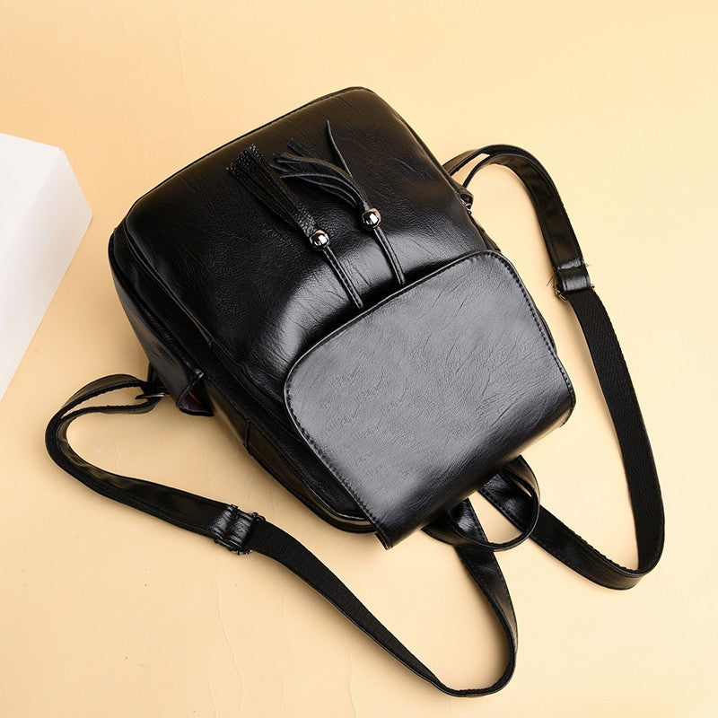 Ladies Large-capacity Soft Leather Backpack With Fringe