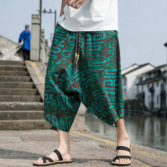 Summer Ethnic Style Men's Cotton And Linen Loose Shorts