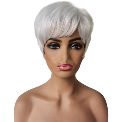 Silver White Ladies Short Hair Oblique Bangs Wig