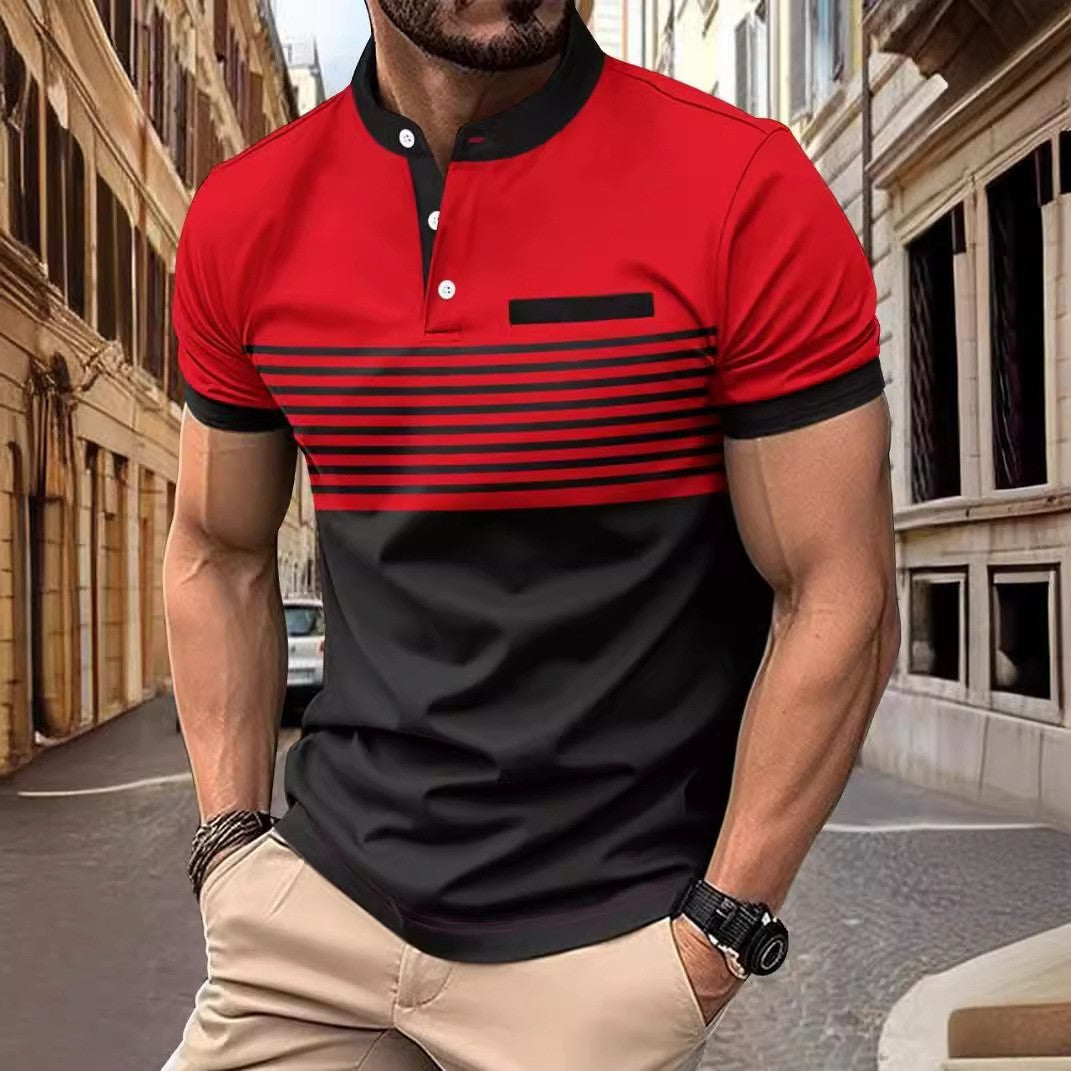 Multicolor Printing Striped Stand Collar Top For Men