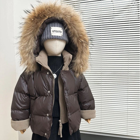 Children's Winter Down Cotton Jacket Fake Two-piece