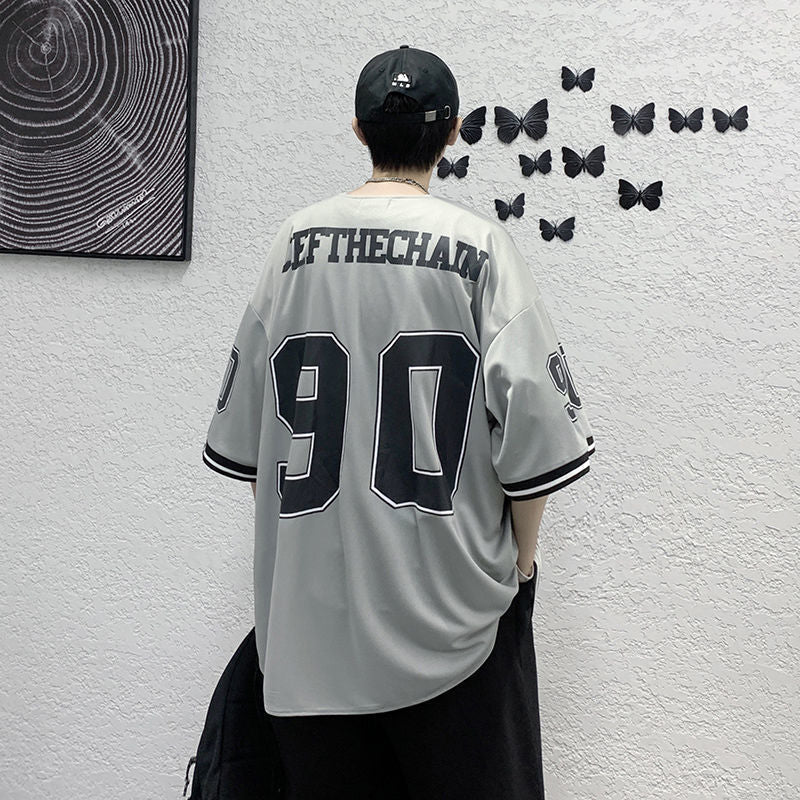 All-match Fashion Hip Hop Cardigan Baseball Uniform Short Sleeve Shirt Men