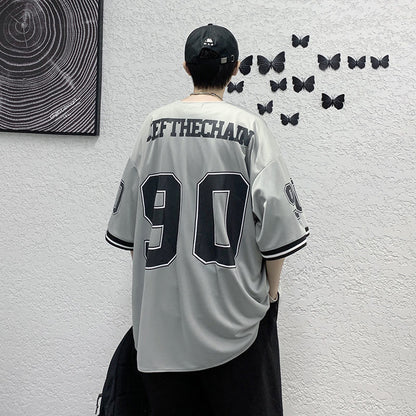 All-match Fashion Hip Hop Cardigan Baseball Uniform Short Sleeve Shirt Men