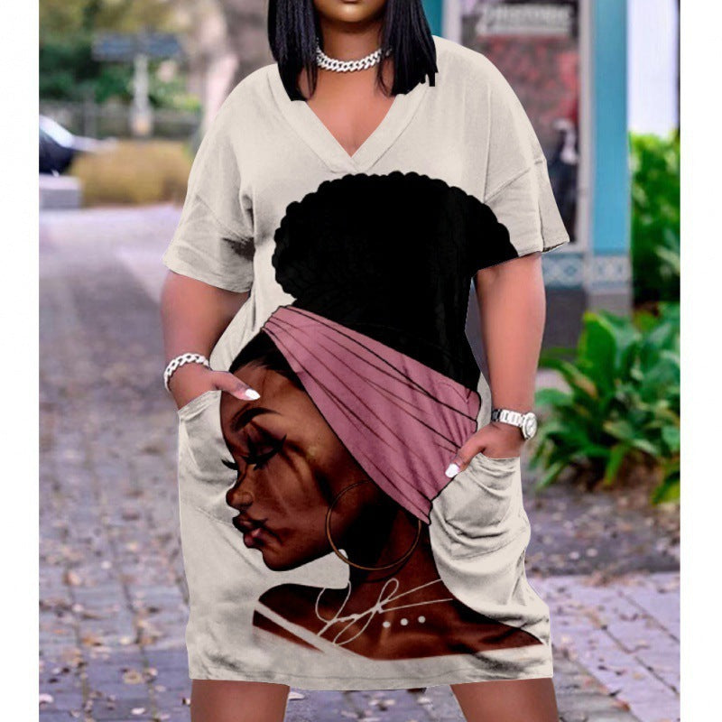 Women's Mid Length Plus Size Loose 3D Print Multicolor Dress