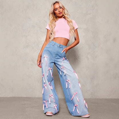 Bow High Waist Wide Leg Jeans