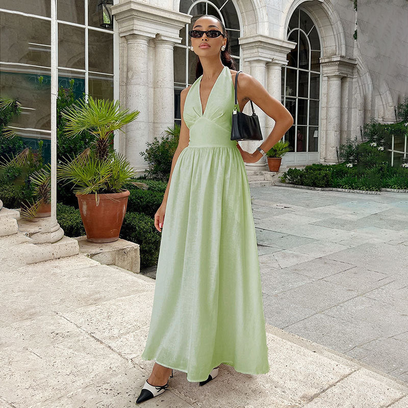 Halter Lace-up Backless Long Dress