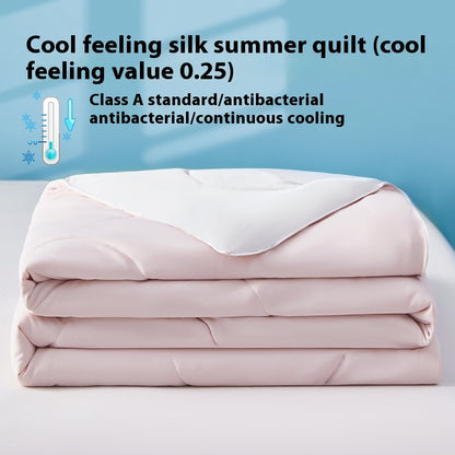 Pure Color Cool Silk Summer Blanket Airable Cover Single Double Summer Ice Cream Ice Silk Summer Quilt Machine Washable Thin Duvet