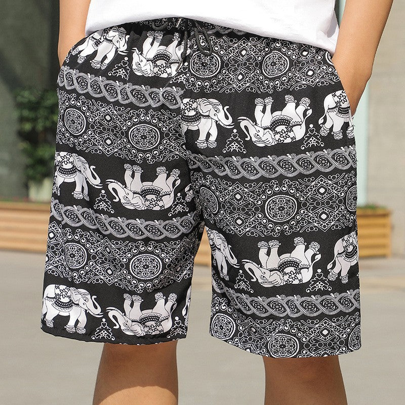 Summer Beach Pants Men's Loose Casual Fifth Pants Ice Silk High Elasticity Quick-drying